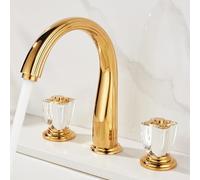 Mitigeur de Lavabo Robinet de Salle de Bain Rétro à 3 Trous Eau Chaude/Froide Robinet de Lavabo Doré Poignée En Cristal Vintage