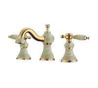 Mitigeur de Lavabo Robinet de Salle de Bain Rétro à 3 Trous Et 2 Poignées Mitigeur Doré Robinet de Salle de Bain Rétro Chaud/Froid