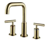 Mitigeur de Lavabo Robinet de Salle de Bain Vintage En Or Brossé Double Robinet 3 Trous Pivotant à 360° Mitigeur Eau Chaude/Eau Froide