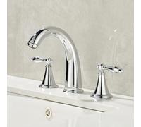 Mitigeur de Lavabo Robinet Mitigeur de Lavabo Rétro à 3 Trous Et 2 Poignées Eau Chaude/Froide Laiton Chromé