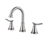 Mitigeur de Lavabo Robinet Mitigeur de Salle de Bain Rétro à 3 Trous 2 Poignées Finition Brossée Eau Chaude/Froide