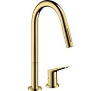 Mitigeur d'évier 2 trous Hansgrohe 34822990 avec douchette extractible, aspect or poli