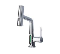 Mitigeur d'évier, affichage intelligent de la température par LED, bec extractible à trois modes, poignée unique en laiton, robinet à levier unique hybride Silvery