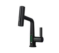 Mitigeur d'évier, affichage intelligent de la température par LED, bec extractible à trois modes, poignée unique en laiton, robinet à levier unique hybride Black