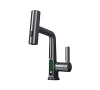 Mitigeur d'évier, affichage intelligent de la température par LED, bec extractible à trois modes, poignée unique en laiton, robinet à levier unique hybride Grey