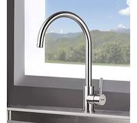 Mitigeur d'Evier de Cuisine - GRIFEMA G4008 - Bec Pivotant 360° - Acier Brossé