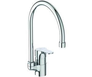 Mitigeur d'évier de cuisine Ideal Standard Cerabase, hauteur sous bec 194 mm, installation rapide, économie d'eau 9 l/min (3 bar), robinet de cuisine - Chrome (85 x 236 x 334 mm)