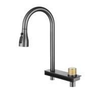 Mitigeur d'évier de cuisine moderne en acier inoxydable - Robinet cascade à double trou avec pomme de douche à effet pluie rabattable pour évier simple et évier - Idéal pour les cuisines