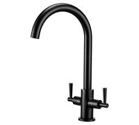 Mitigeur d'évier de cuisine monobloc à double levier en laiton bec pivotant noir mat robinet de cuisine en acier inoxydable robinet mitigeur col de cygne 1 trou
