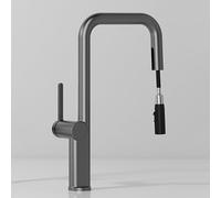 Mitigeur d'évier de cuisine - Robinet à levier unique avec bec pivotant, finition brossée, design monobloc