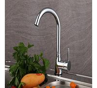 Mitigeur d'évier de cuisine, robinets d'évier chaud et froid, élégant col de cygne, disque en céramique, monobloc, bec pivotant à 360 °, finition chromée, laiton massif, raccords standard