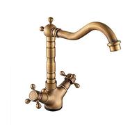 Mitigeur d'évier de cuisine traditionnel, bec pivotant monobloc, laiton Bronze, robinet lavabo à double levier avec tuyaux, Antique