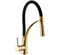 Mitigeur d'évier extensible doré et noir avec douchette extractible, pivotant 360° - ZULBCEO