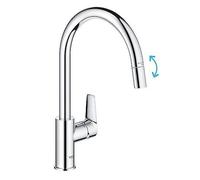 GROHE QUICKFIX Start Edge, Mitigeur de Cuisine avec Douchette Extractible, Bec Haut, Rotation 360°, Chromé, 30551000
