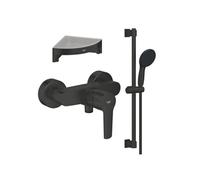 Mitigeur douche mécanique start Black + Ensemble de douche 2 jets avec barre Noir + Tablette d'angle