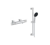 Mitigeur douche thermostatique mural Precision Feel + Ensemble de douche 2 jets avec barre Vitalio Start 100 Chrome