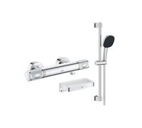 Mitigeur douche thermostatique Precision Feel + Ensemble de douche 2 jets avec barre + Panier douche
