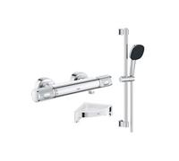 Mitigeur douche thermostatique Precision Feel + Ensemble de douche 2 jets avec barre + Tablette d'angle