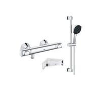 Mitigeur douche thermostatique Precision Flow + Ensemble de dche 2 jets et barre +Tablette angle