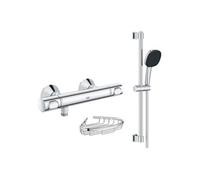 Mitigeur douche thermostatique Precision Flow + Ensemble de douche 2 jets avec barre +Porte-savon