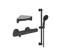 Mitigeur douche thermostatique Precision Start + Ensemble de douche avec barre 2 jets + Tablette de douche d'angle