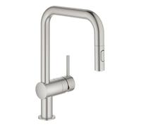 GROHE Minta - Mitigeur monocommande de cuisine taille L avec bec orientable et douchette extractible supersteel