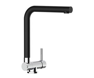 Mitigeur evier robinet cuisine bec pivotant 360° et rabattable à 4,5 cm pour un évier positionné devant une fenêtre - Quartz Noir