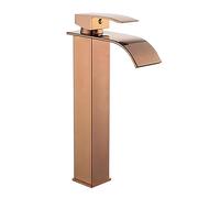 Mitigeur Haut pour Vasque Cascade Robinet Salle de Bain Cascade Chaude Et Froide Bec Plat À Levier Unique,Or Rose