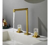 Mitigeur Lavabo 2 Bouton Cristal Rotation 360° Robinet Salle Bain Sur Plan 3 Trous Robinet Lave Main G1/2,Or Brossé