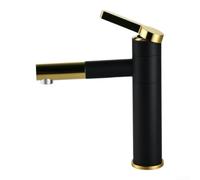 Mitigeur Lavabo 27cm Finition Chromée Noire Dorée Mitigeur Lavabo | Bec pivotant 360°, corps pour en laiton massif, finition électrolytique, design compact , salle de bain élégante(black+gold)