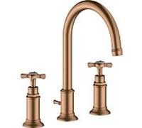 Mitigeur lavabo 3 trous Hansgrohe 16513140, saillie 175 mm, poignées en croix, bonde clic-clac, bronze brossé