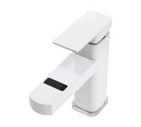 Mitigeur Lavabo avec Affichage Numérique de Température, Robinet Salle de Bain Noir Blanc Monocommande, Robinet Vasque avec Mousseur et Cartouche Céramique, Eau Chaude Froide (Blanc)