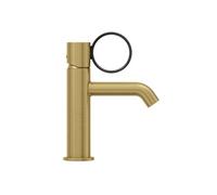 Mitigeur lavabo bas Vivienne laiton brossé avec bague noire mate