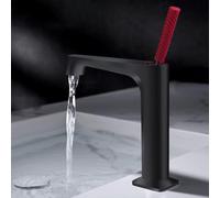 Mitigeur Lavabo Cascade Monocommande Robinet Salle Bain Sur Plan Robinet Lave Main eau Chaude et Froide,noir + Rouge