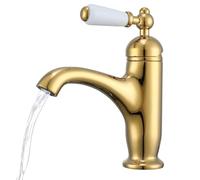 Mitigeur Lavabo Doré Rétro Victorien En Laiton - Monocommande Robinet Salle De Bain Avec Cartouche Céramique, Réglage Eau Chaude Et Froide, Flexibles Inclus