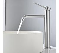 Mitigeur Lavabo Haut, DETBOM Robinet Salle Bain, Mitigeur pour Vasque a Poser, Robinet Lavabo en Acier Inoxydable, avec Bec Hauteur 204mm, Réglable Chaud et Froid, Aérateur Amovible, Argent Brossé
