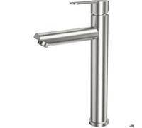 Mitigeur lavabo haut inox brossé + tuyau raccord 60cm eau mixte