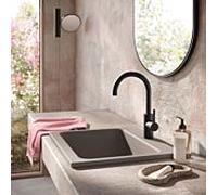 Mitigeur lavabo Herzbach DEEP BLACK taille L 18.020320. 2000 .12 poignée latérale sans drain noir mat