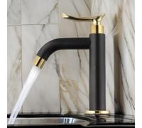 Mitigeur lavabo noir or robuste mitigeur monocommande | Commande à levier unique, connexion d'eau froide uniquement, design moderne noir et or, pour les petites salles de bains (all