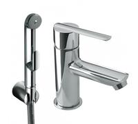 Mitigeur lavabo pour bidet/wc Douchette hygiénique à poussoir et flexible satin - TRES 181113