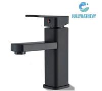 Mitigeur Lavabo Robinet Salle Bain avec Poignée Carrée en Mélangeur de Lavabo Froid et Chaud avec Levier Unique Noir