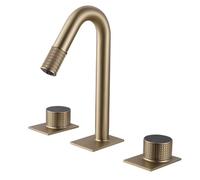 Mitigeur Lavabo Salle de Bain Col de Cygne Robinet Lave Main 3 Trous Robinet Sur Plan 2 Boutons,Or Brossé