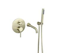 Mitigeur Lavabo Salle de Bain Robinet de Baignoire Mural avec Douche Rotative à 360 ° en Acier Inoxydable Ensemble de Robinet Mitigeur de Salle de Bain 2 Modes Or Brossé