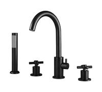 Mitigeur Lavabo Salle de Bain Robinetterie de Bain 4 Trous Robinet de Salle de Bains avec Douche Chaude Et Froide Double Poignée Croisée Robinet Mitigeur de Bain Rotatif à 360° Chrome