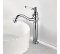 Robinet Mitigeur Lavabo Salle de Bain Robinet de Lavabo Monotrou à Poignée Unique Vintage Robinet de Salle de Bains Bec Pivotant Mitigeur de Lavabo Chrome Haut