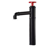 Mitigeur Lave Main Robinet Fengshui Industriel Tout En Cuivre Noir, Lavabo Rétro Rouge Chaud Et Froid Au-Dessus Du Robinet De Lavabo De Comptoir, Style Haut Noir Et Rouge