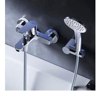 AM.PM Hit FTA15000 Robinet de baignoire à économie d'eau, mitigeur monocommande pour salle de bain, robinet argenté avec bec verseur, douchette à main 1 type de jet, support mural et tuyau