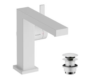Mitigeur monocommande de lavabo hansgrohe Tecturis E Fine 110, portée 155 mm, garniture d'écoulement PUSH, CoolStart, EcoSmart+, 73020700, Couleur: Blanc mat