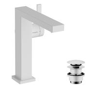 Mitigeur monocommande de lavabo hansgrohe Tecturis E Fine 150, portée 157 mm, garniture d'écoulement PUSH, CoolStart, EcoSmart+, 73040700, Couleur: Blanc mat