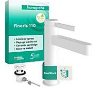 Mitigeur monocommande Finoris hansgrohe mitigeur lavabo 76025700 CoolStart, saillie 139 mm, avec tige de traction, blanc mat